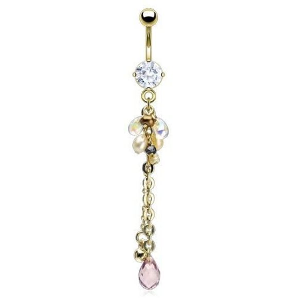 Hollywood Body Jewelry Jewelry - Gold Plated Pearlish Beads & CZ Dangle